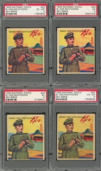 1933/34 R136 National Chicle "Sky Birds" #23 Baron Manfred von Richthofen ("The Red Baron") PSA-Graded Collection (4)